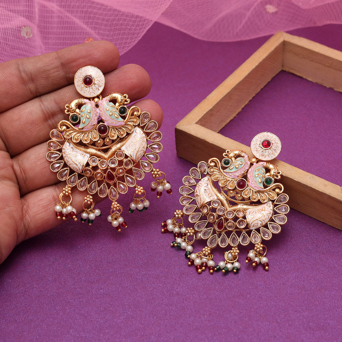 Multi Color Kundan Meenakari Earrings (MKE2010MLT) Jewellery GetGlit
