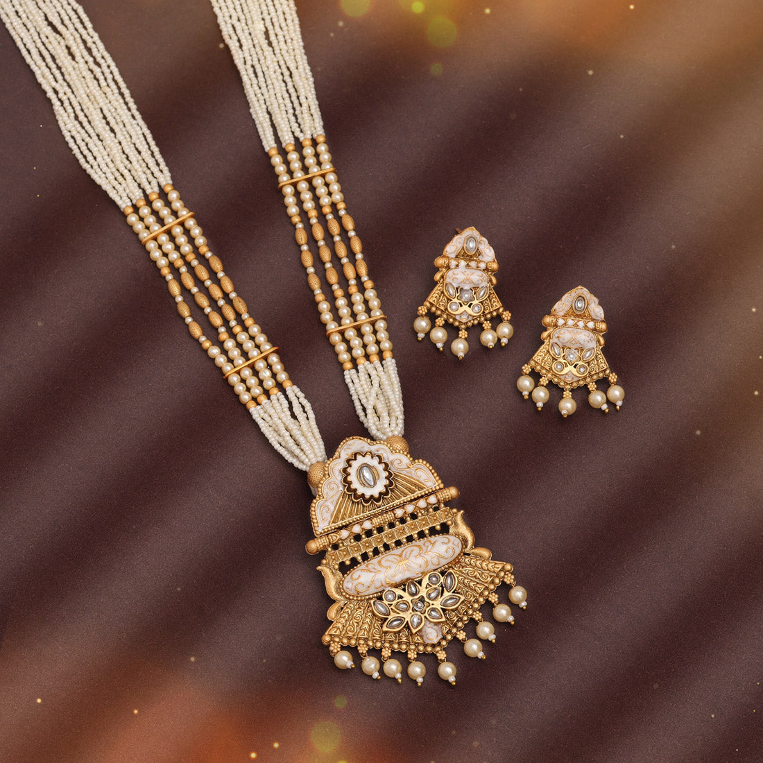 Gold Color Long Meenakari Necklace Set Jewellery GlitStudio