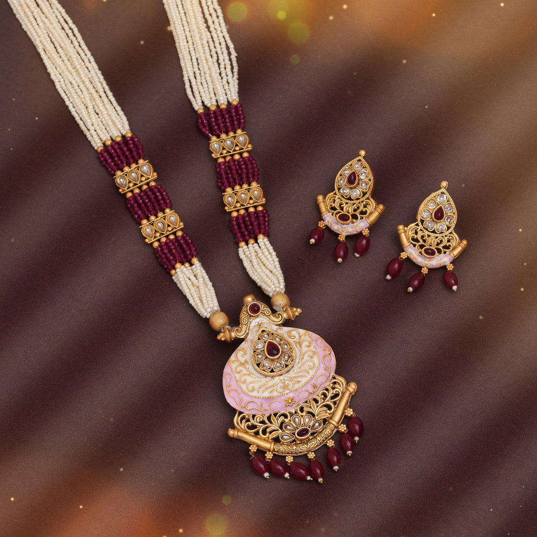 Rani Color Long Meenakari Necklace Set Jewellery GlitStudio
