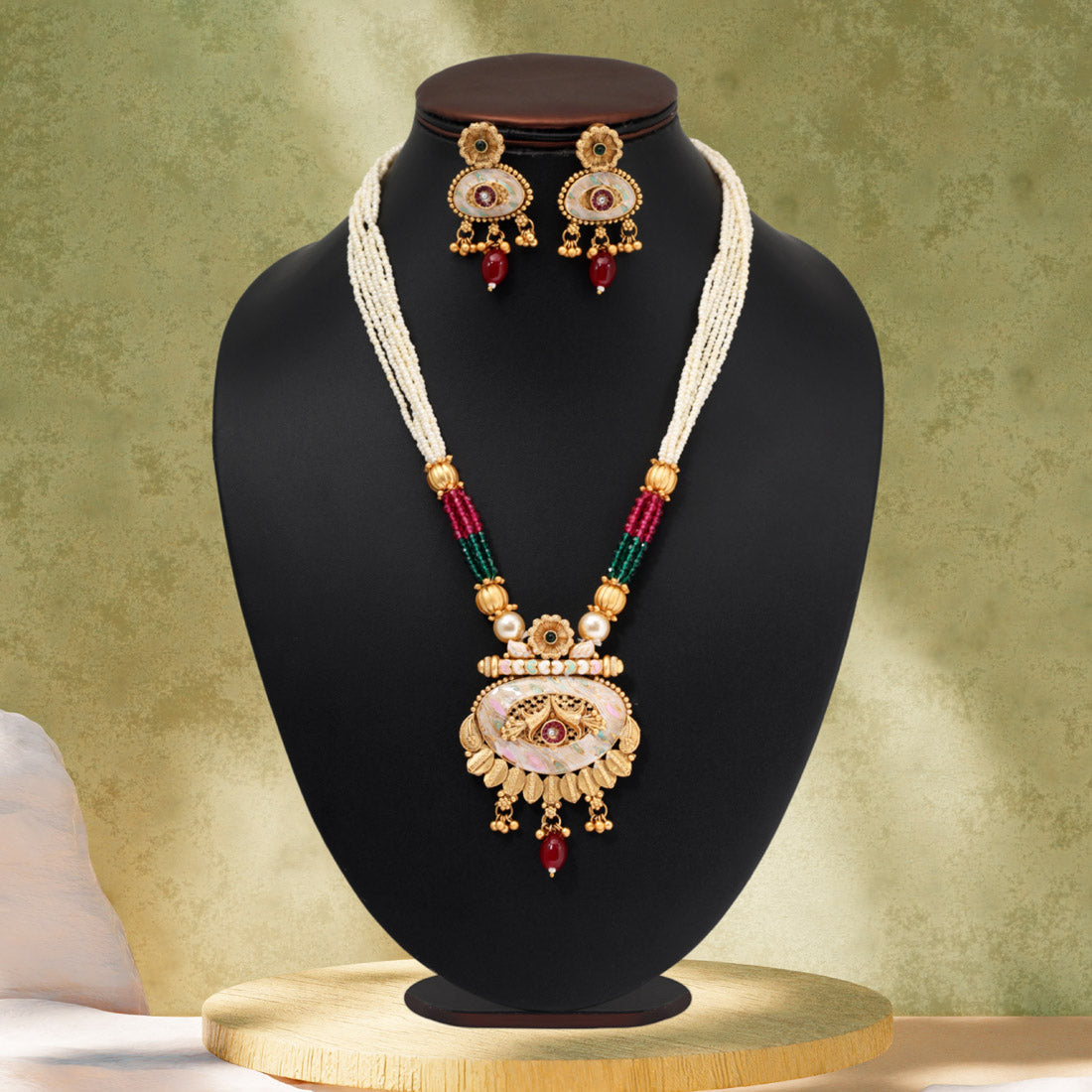 Rani & Green Color Matte Gold Meenakari Necklace Set (MKN608RNIGRN) Jewellery GetGlit