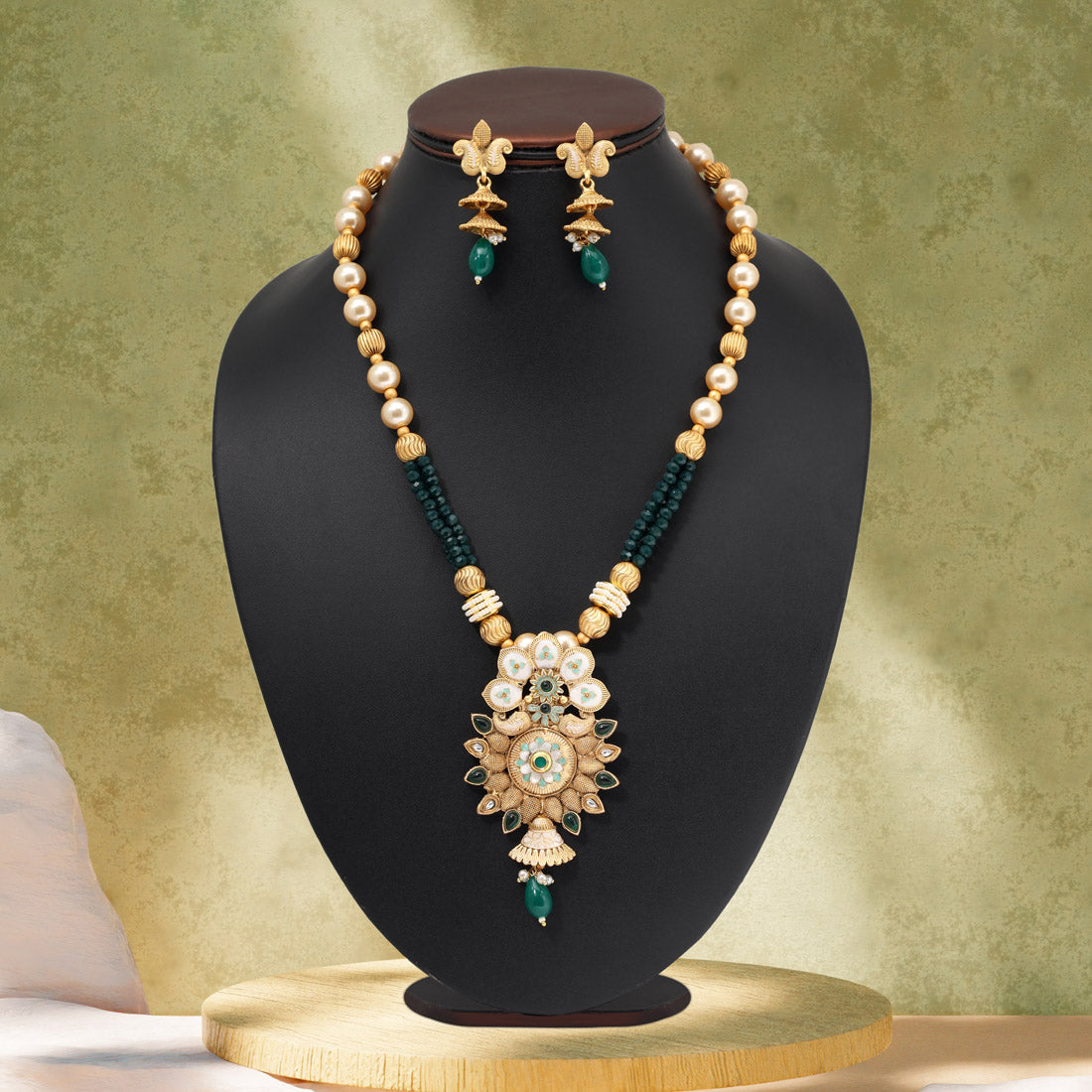 Green Color Matte Gold Meenakari Necklace Set (MKN609GRN) Jewellery GetGlit