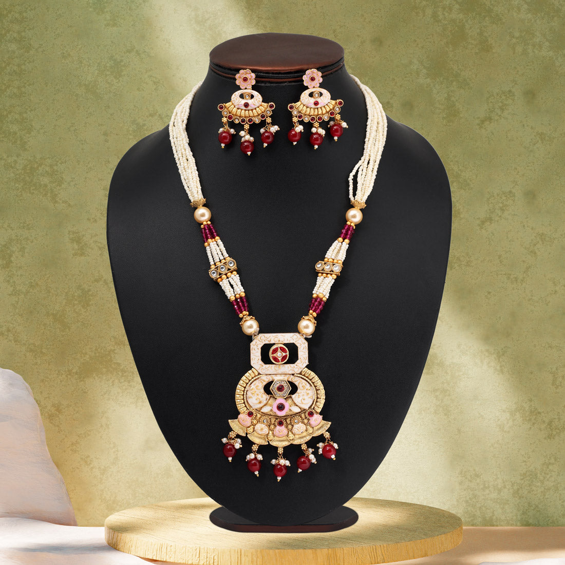 Maroon Color Matte Gold Meenakari Necklace Set (MKN610MRN) Jewellery GetGlit