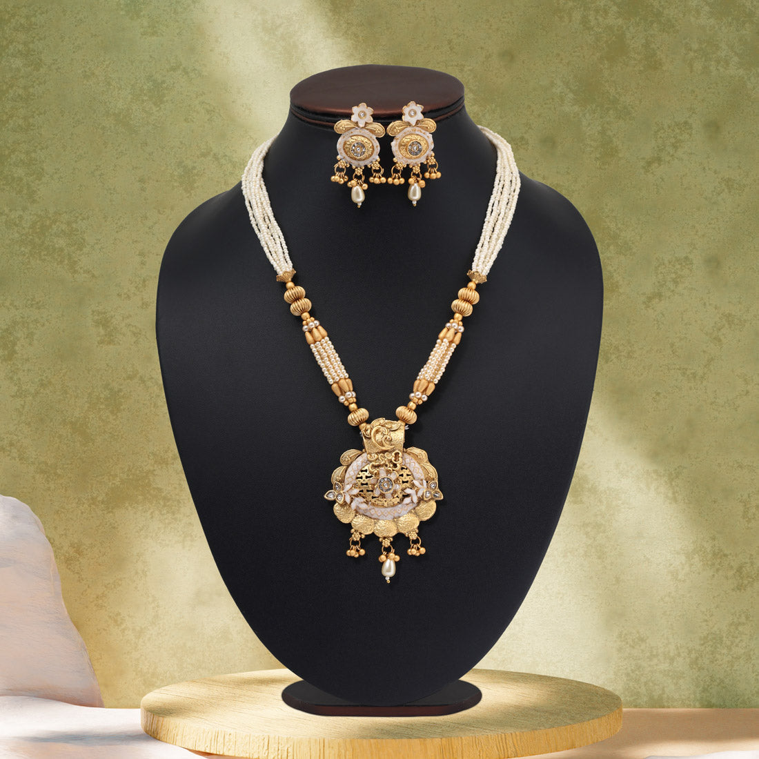 Gold Color Matte Gold Meenakari Necklace Set (MKN617GLD) Jewellery GetGlit