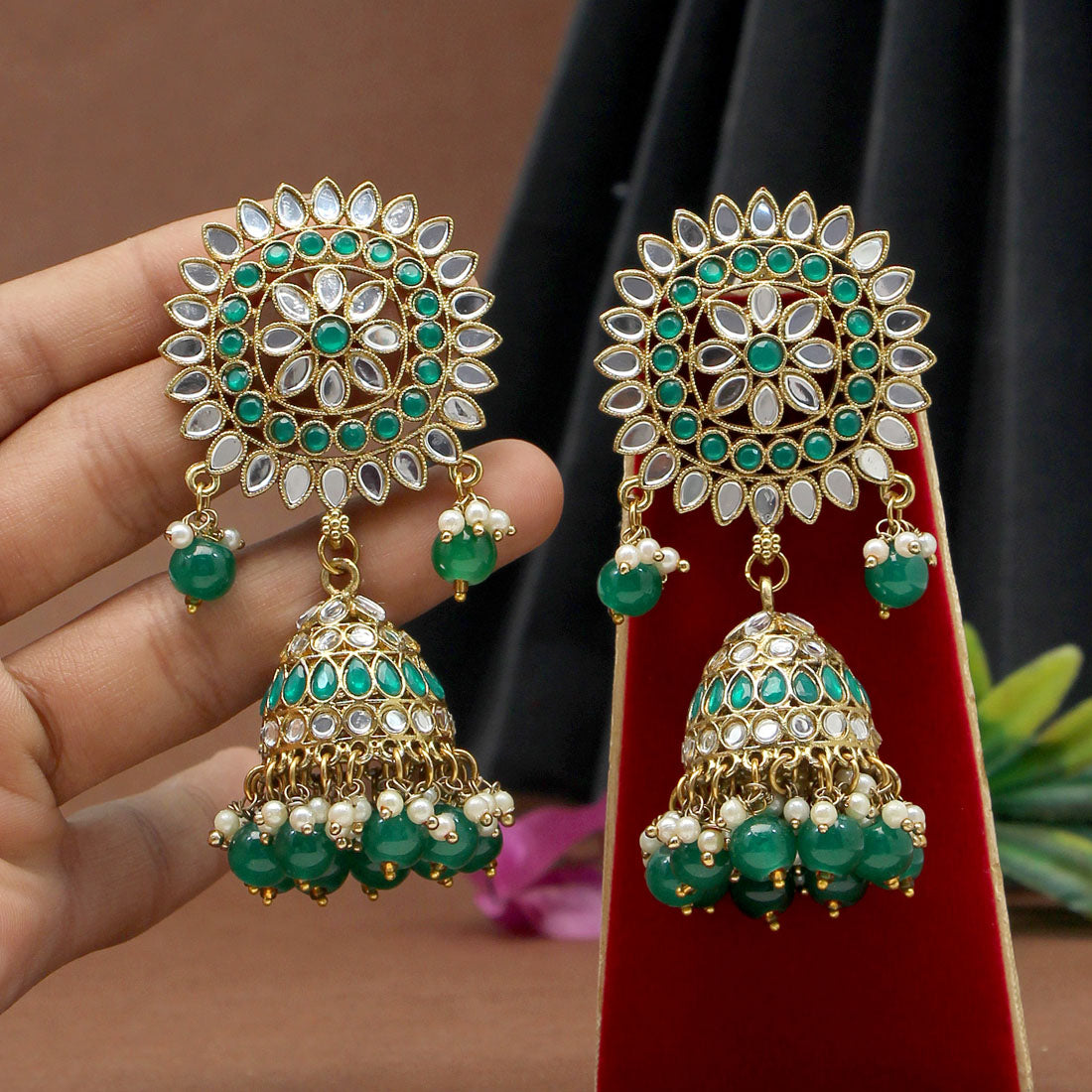 Green Color Mirror Earrings (MRE125GRN) Jewellery GetGlit