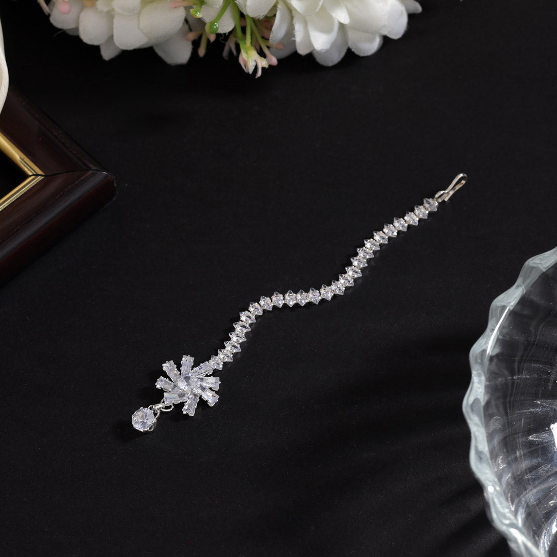 Silver Color 5 Pieces Combo Of Stone Maang Tikka (MTK320CMB) Jewellery GetGlit