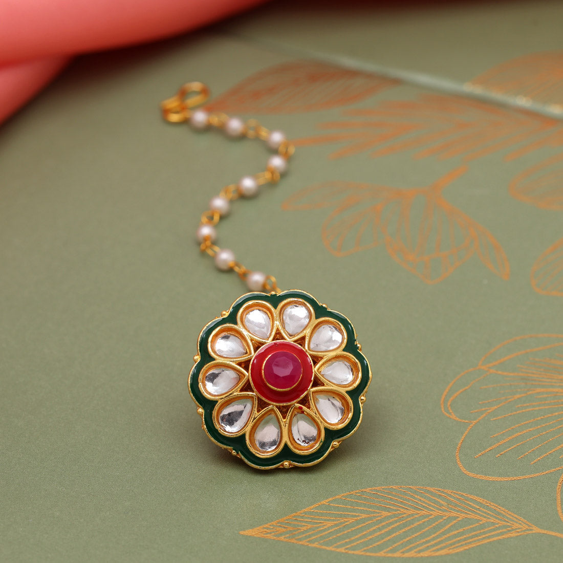 Maroon & Green Color Kundan Meena Borla Tikka (MTK547MG) Jewellery GetGlit