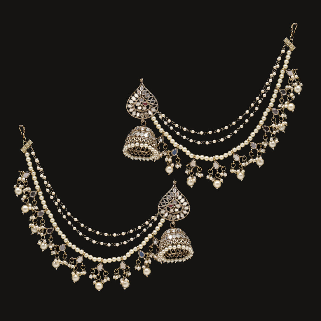 White Color Kundan Mirror Earrings With Maang Tikka Jewellery GlitStudio