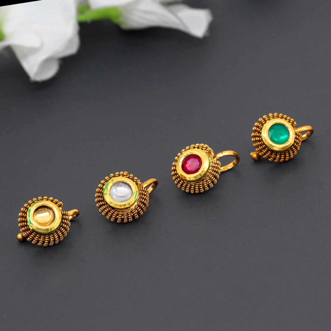 Multi Color Kundan Nose Pin Combo Of 4 Pieces (NSP143CMB) Jewellery GetGlit
