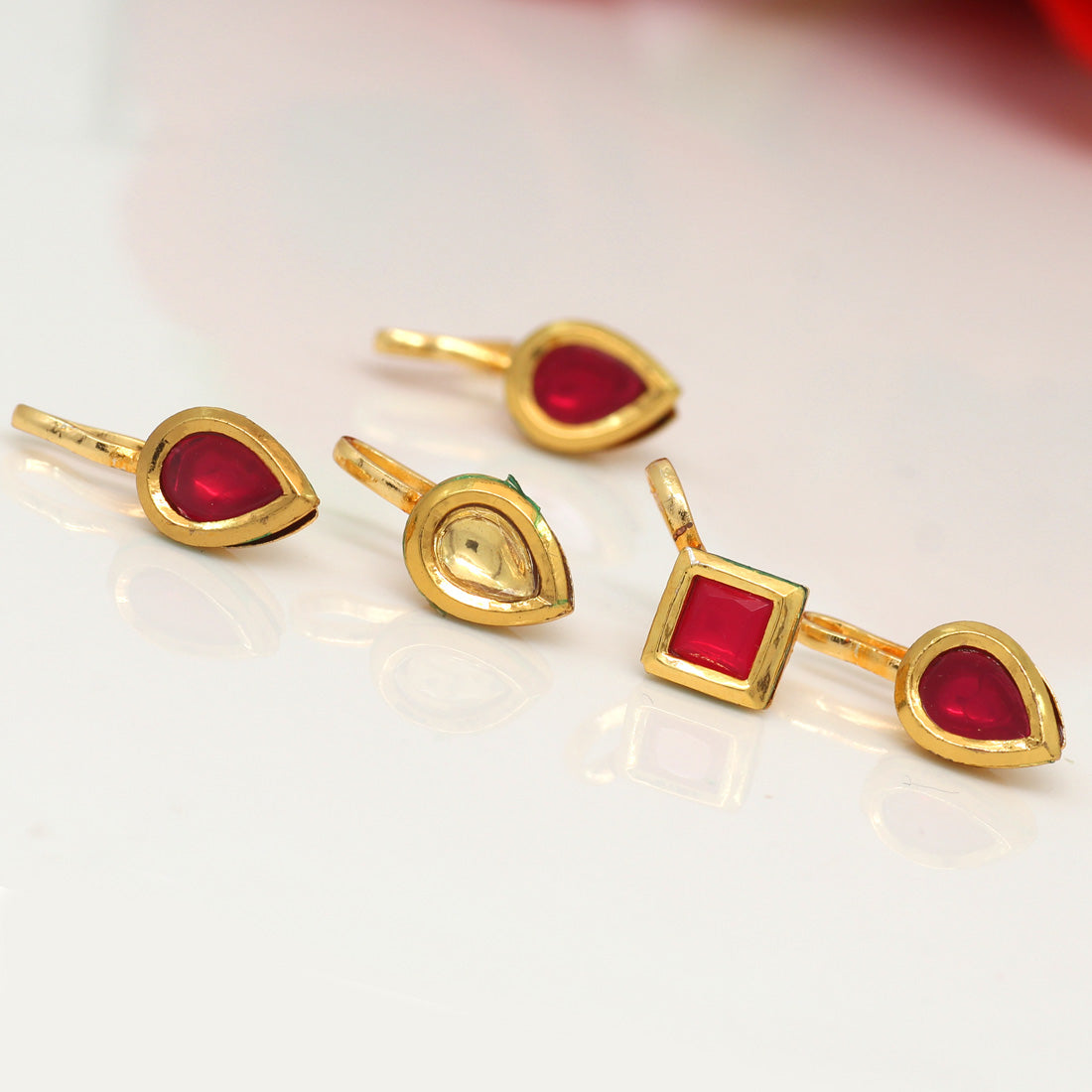 Assorted Color Kundan Nose Pin Combo Of 5 Pieces (NSP185CMB) Jewellery GetGlit