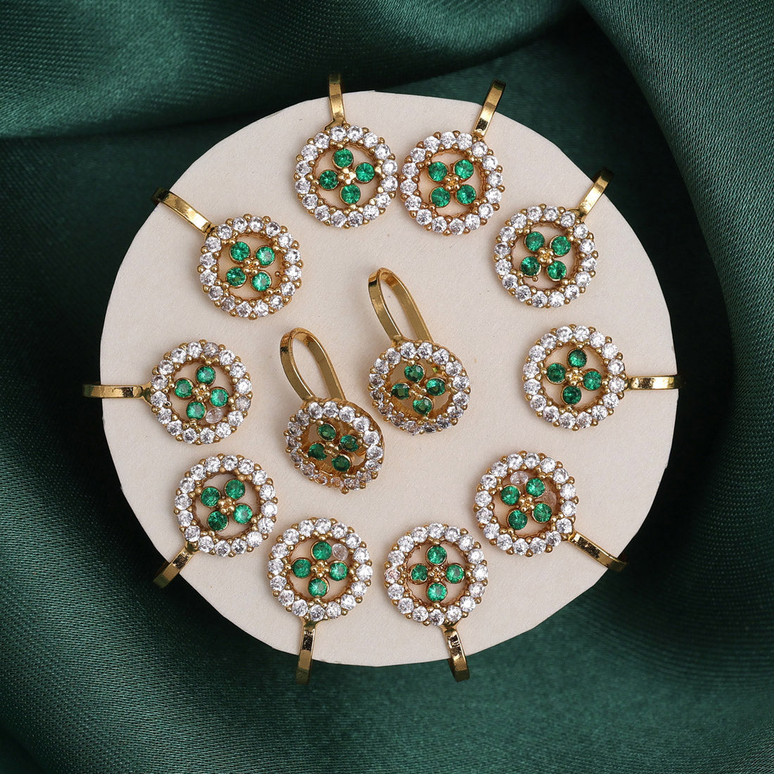 Green Color American Diamond Nose Pin Combo Of 12 Pieces (NSP287CMB) Jewellery GetGlit