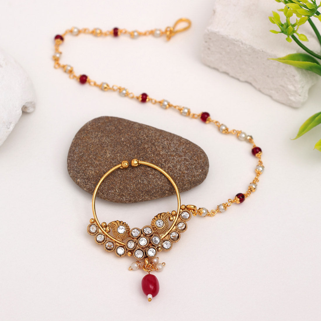 Maroon Color Nose Nath (NTH349MRN) Jewellery GetGlit
