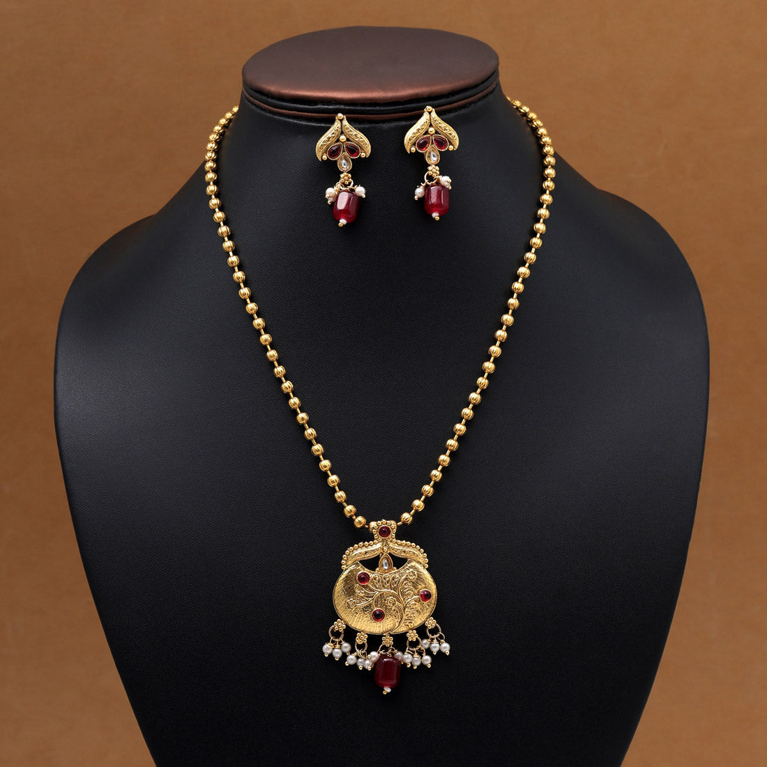 Maroon Color Pendant Set (PLKP181MRN) Jewellery GetGlit
