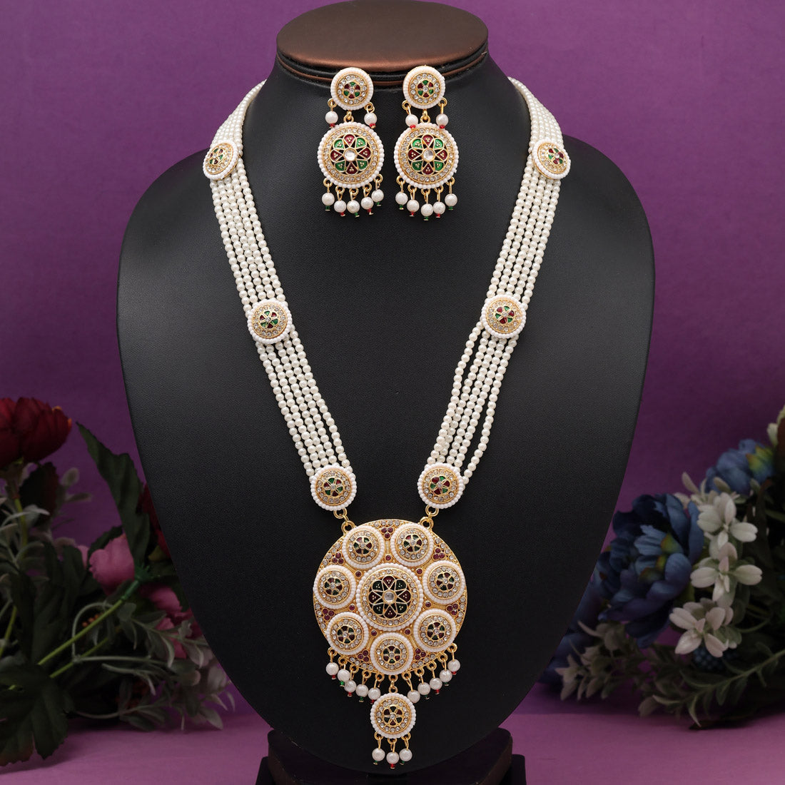 Maroon & Green Color Rajputi Jewellery Rani Haar (PN802MG) Jewellery GetGlit