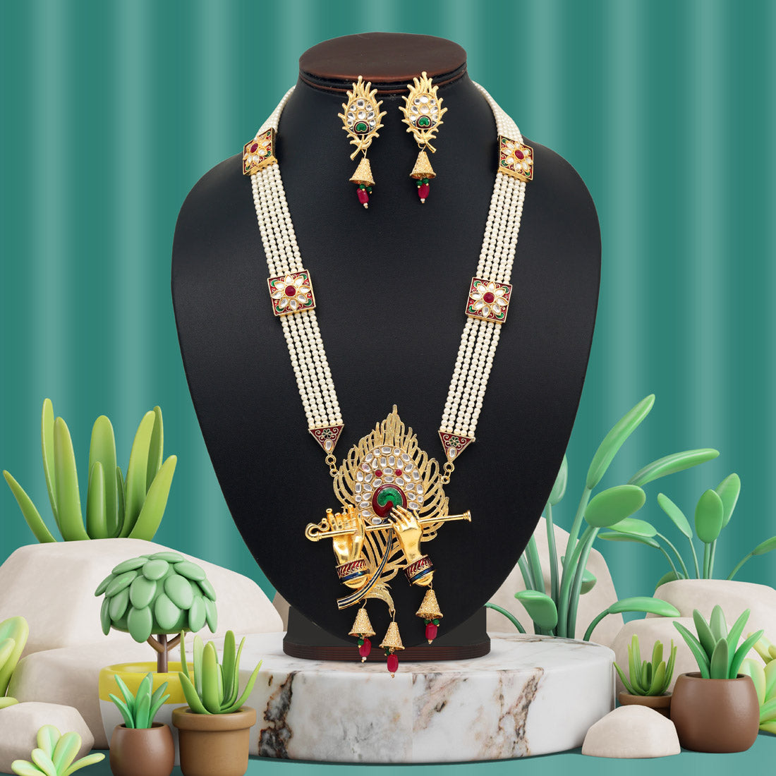Maroon & Green Color Meena Work Rajputi Jewellery Rani Haar (PN812MG) Jewellery GetGlit