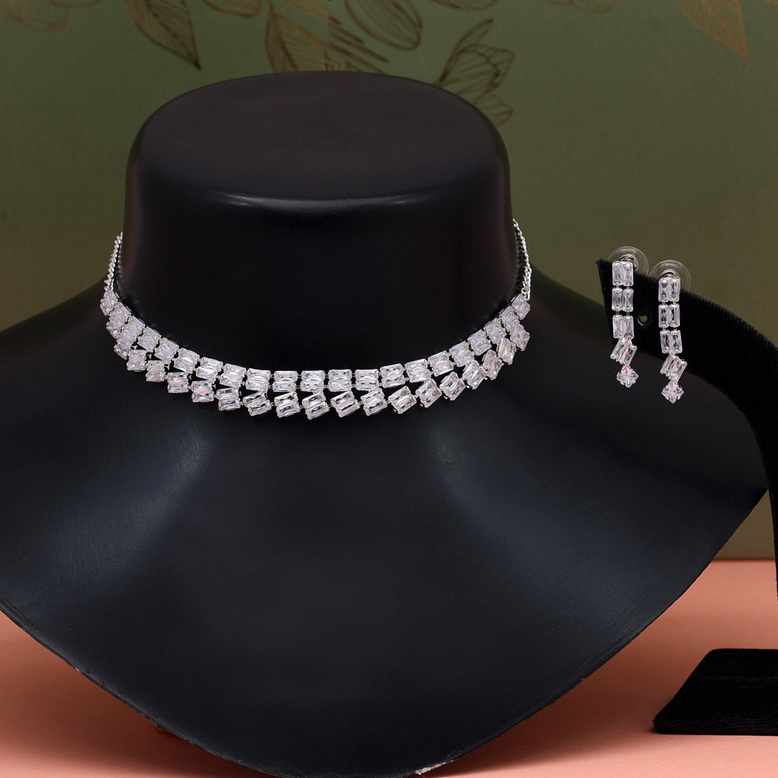 Silver Color Stone Necklace Set (STN173SLV) Jewellery GetGlit