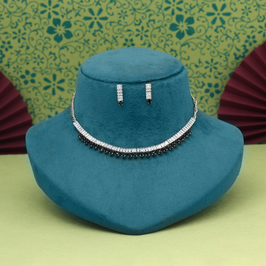 Black Color Stone Necklace Set (STN206BLK) Jewellery GetGlit