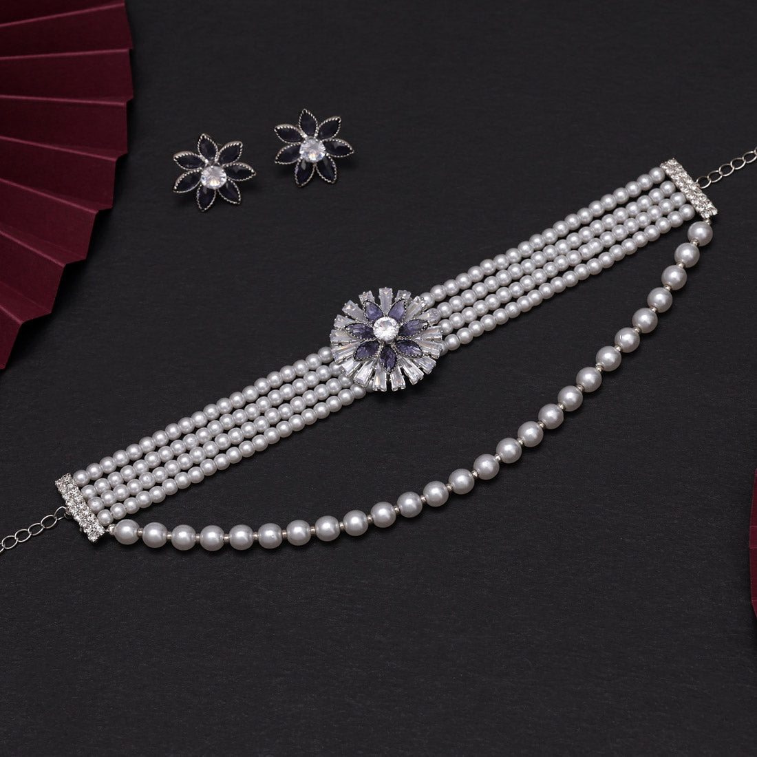 Purple Color Choker Stone Necklace Set Jewellery GetGlit