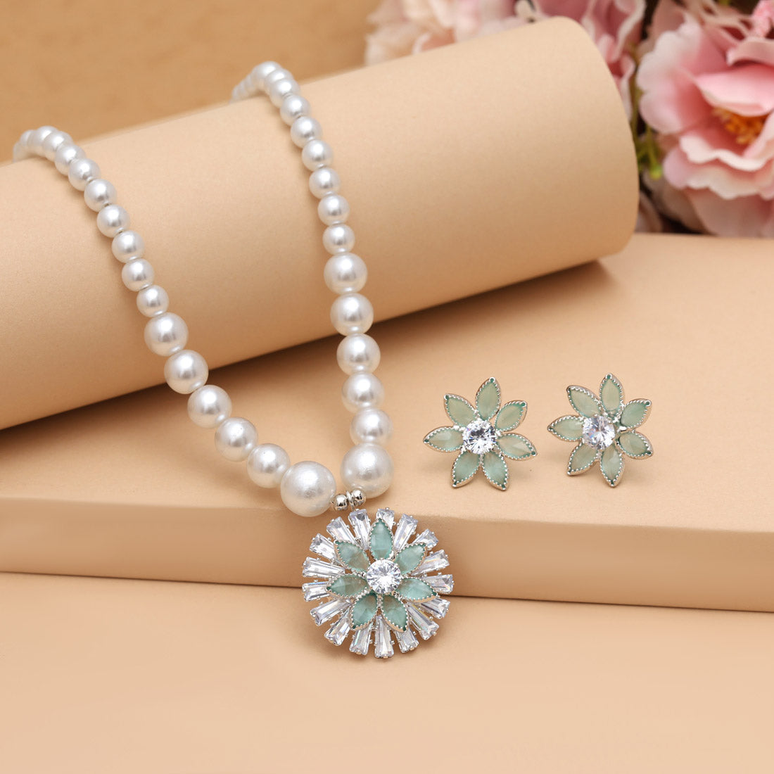 Pista Green Color Stone Necklace Set (STN222PGRN) Jewellery GetGlit