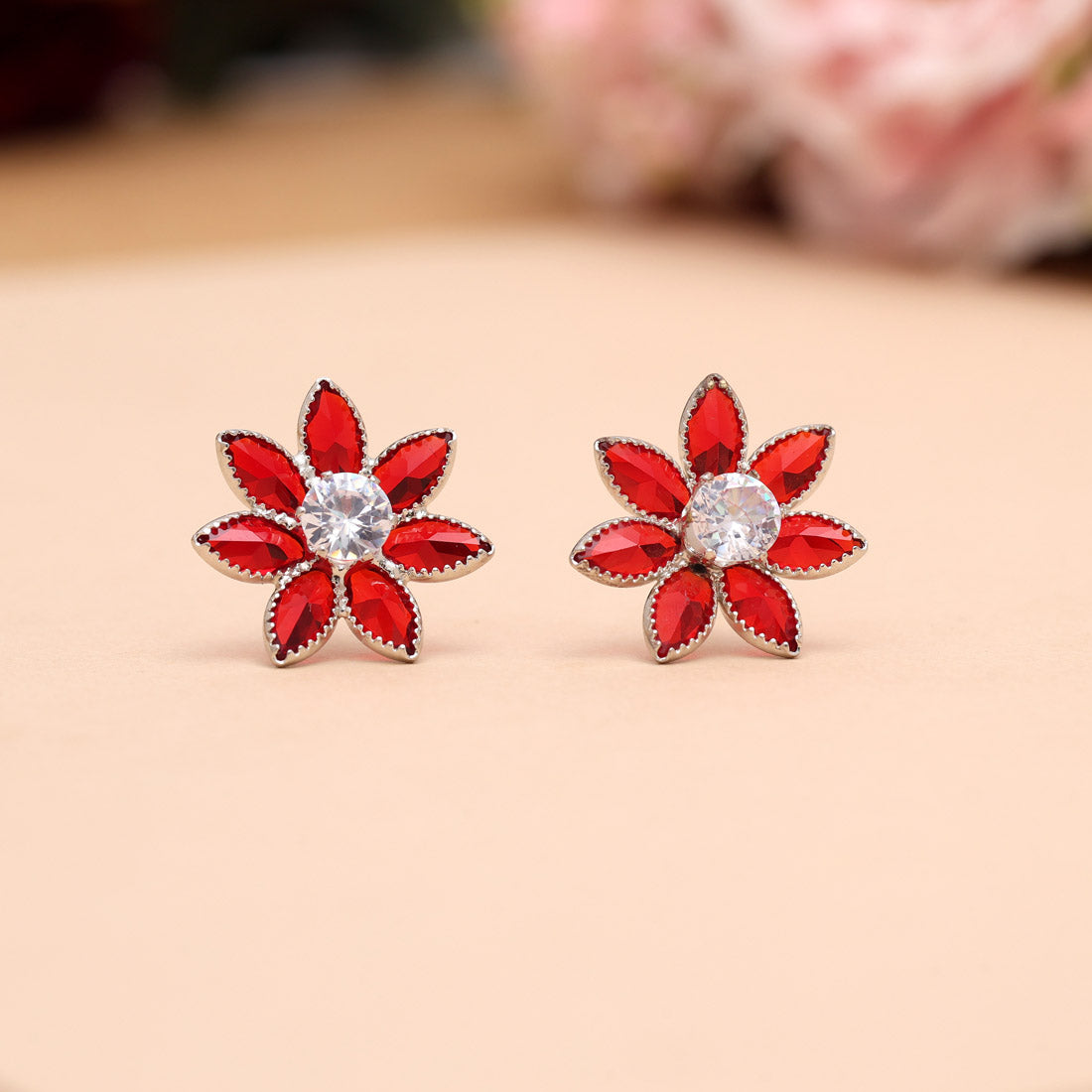 Red Color Stone Necklace Set (STN222RED) Jewellery GetGlit