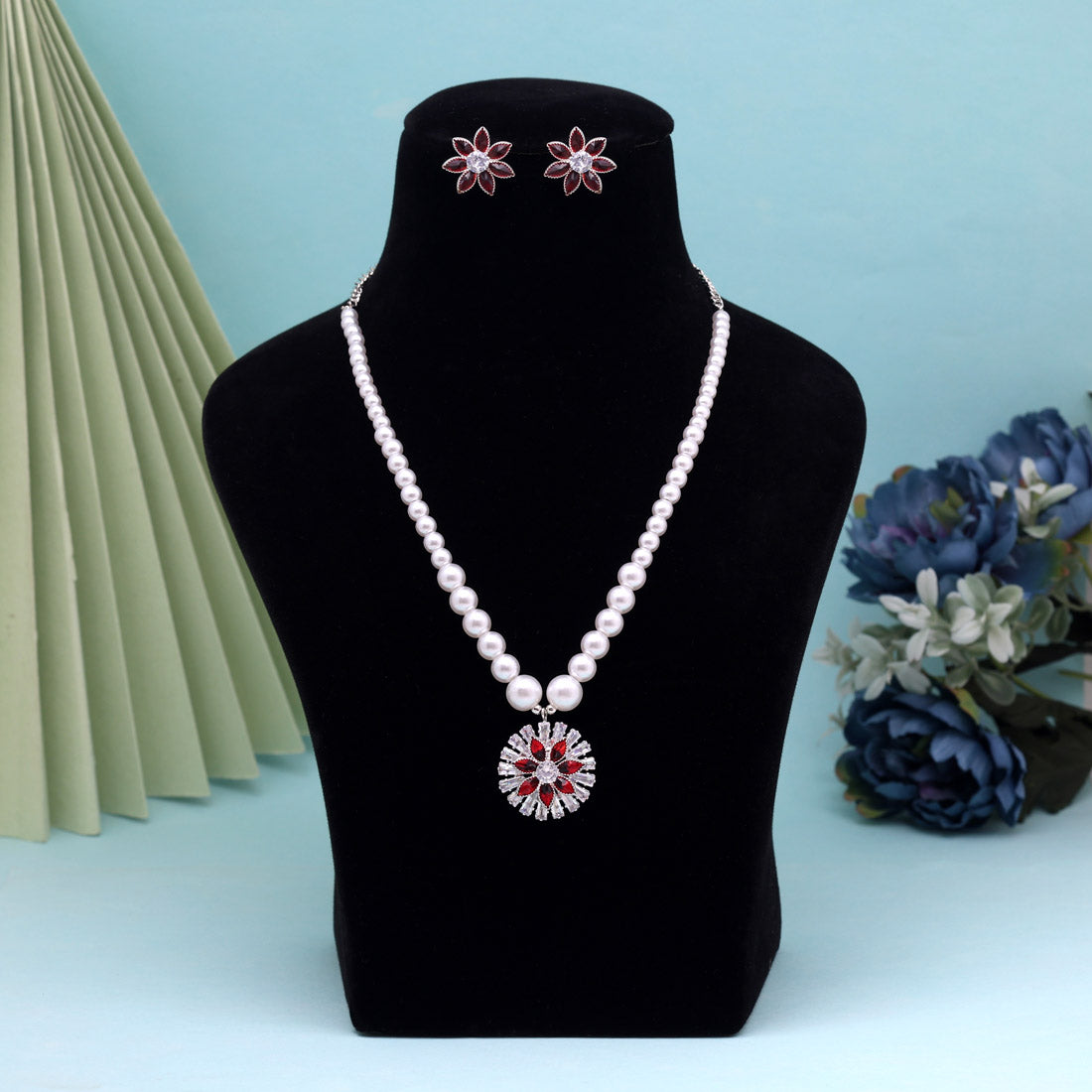Red Color Stone Necklace Set (STN222RED) Jewellery GetGlit