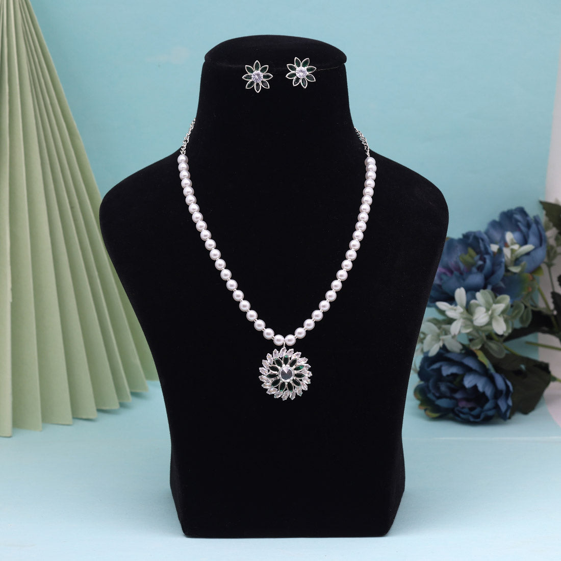 Green Color Stone Necklace Set (STN223GRN) Jewellery GetGlit