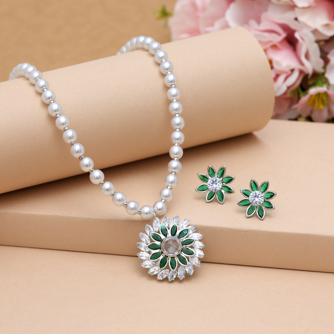 Green Color Stone Necklace Set (STN223GRN) Jewellery GetGlit