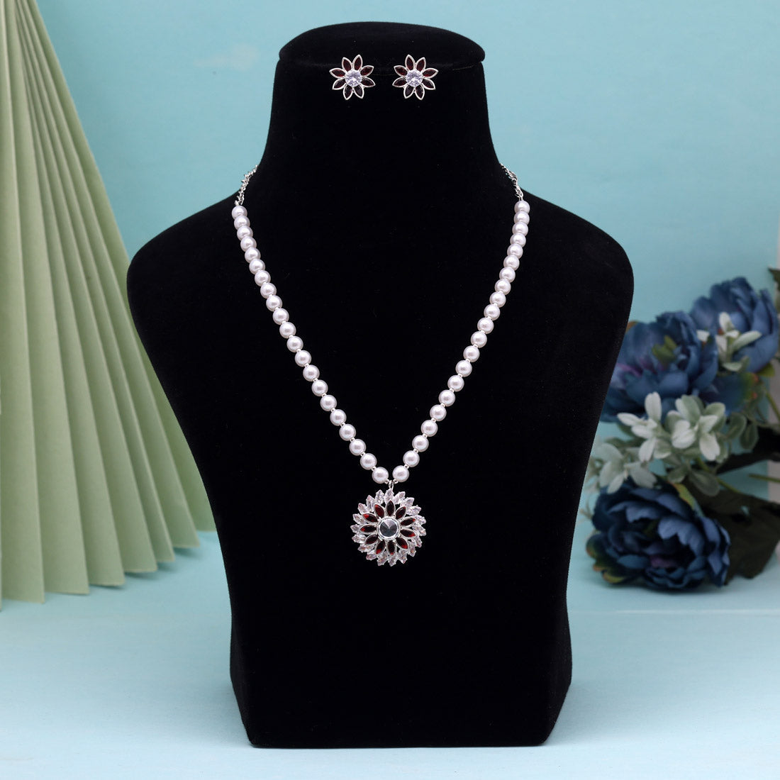 Red Color Stone Necklace Set (STN223RED) Jewellery GetGlit