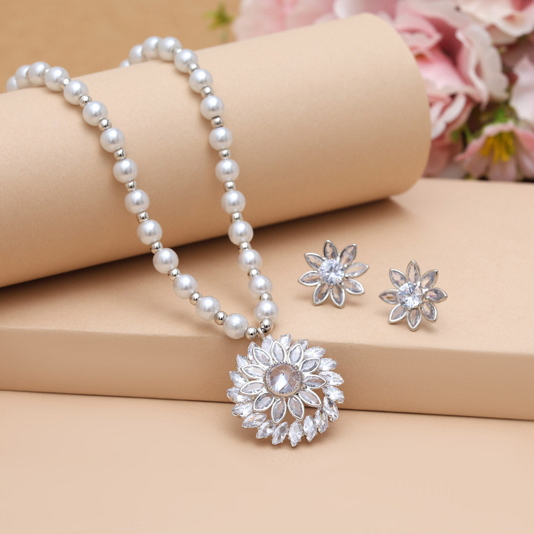 White Color Stone Necklace Set (STN223WHT) Jewellery GetGlit
