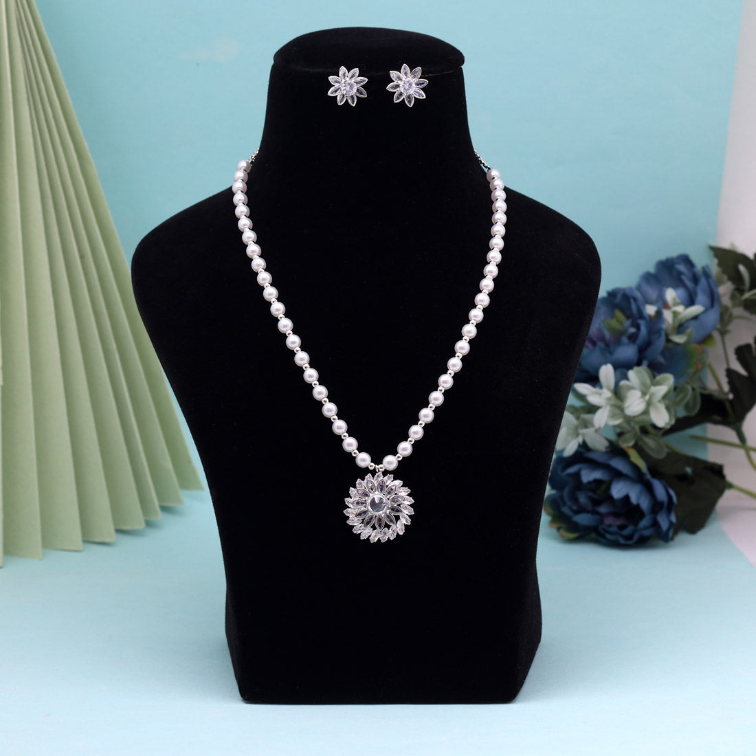 White Color Stone Necklace Set (STN223WHT) Jewellery GetGlit