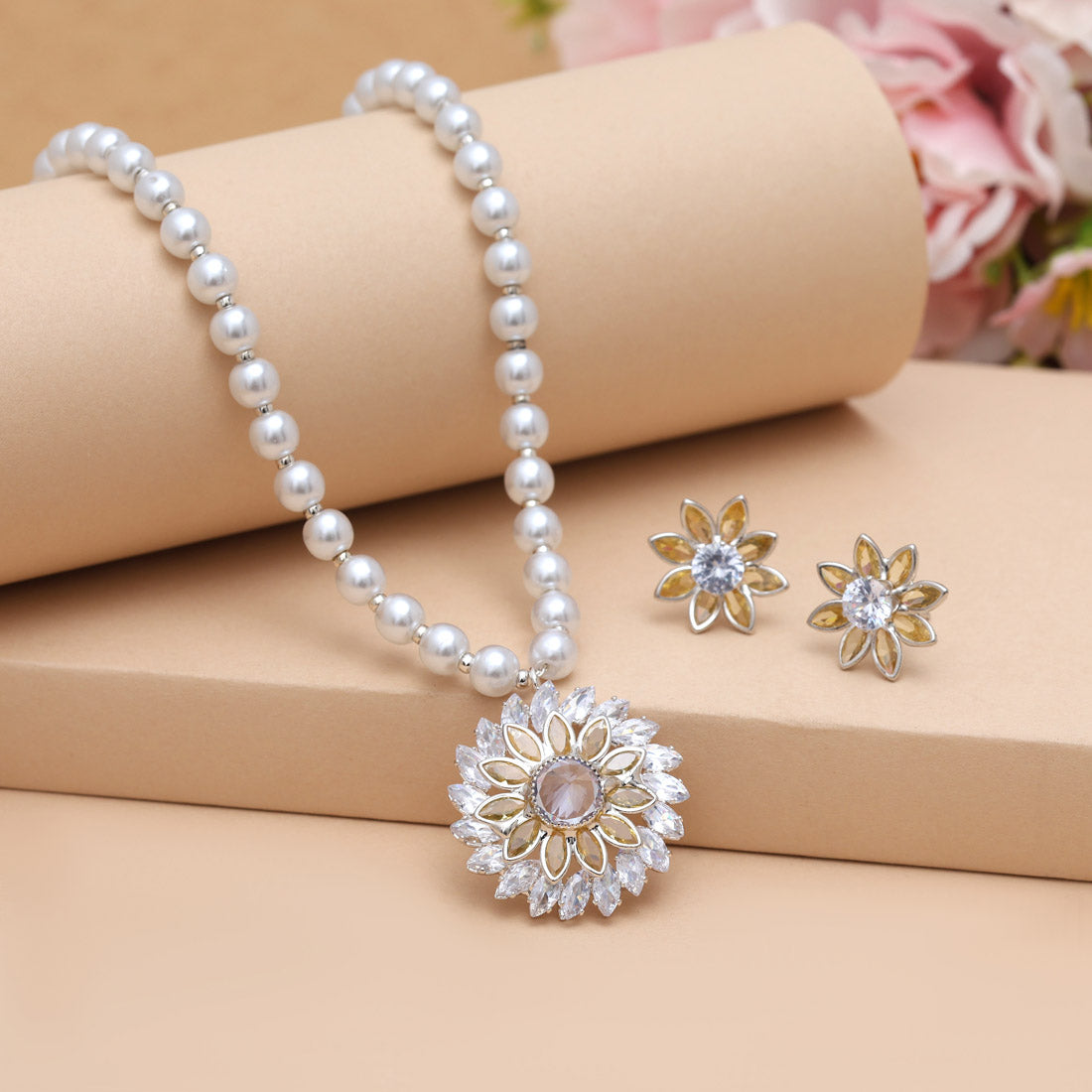 Yellow Color Stone Necklace Set Jewellery GetGlit