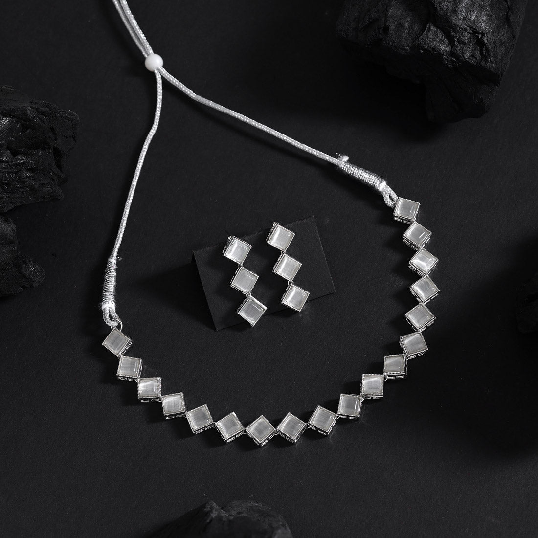 Silver Color Stone Necklace Set Jewellery GetGlit