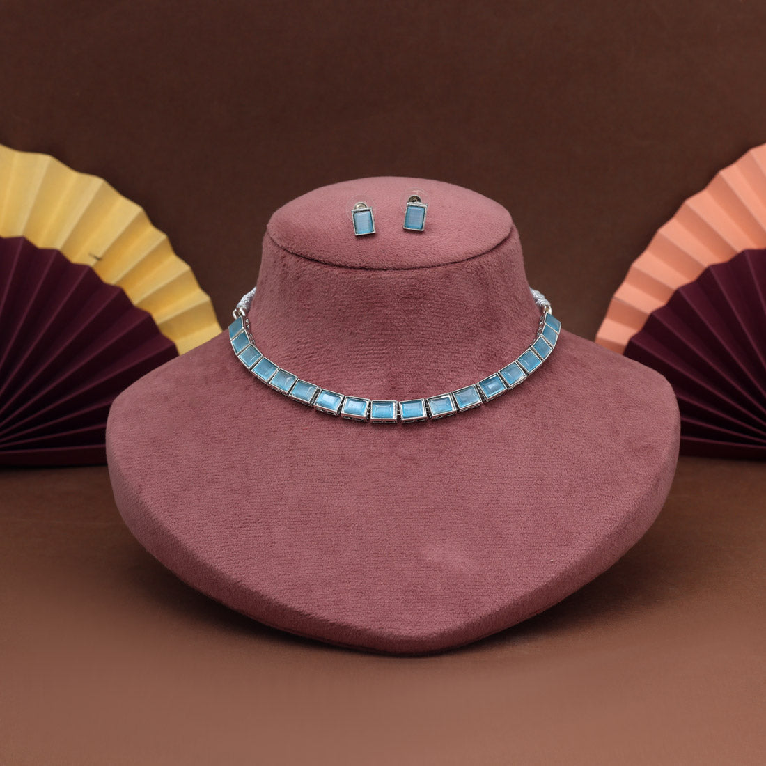 Firozi Color Stone Necklace Set (STN225FRZ) Jewellery GetGlit