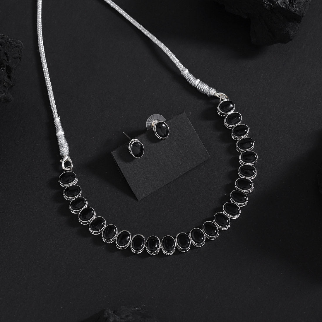 Black Color Stone Necklace Set (STN226BLK) Jewellery GetGlit