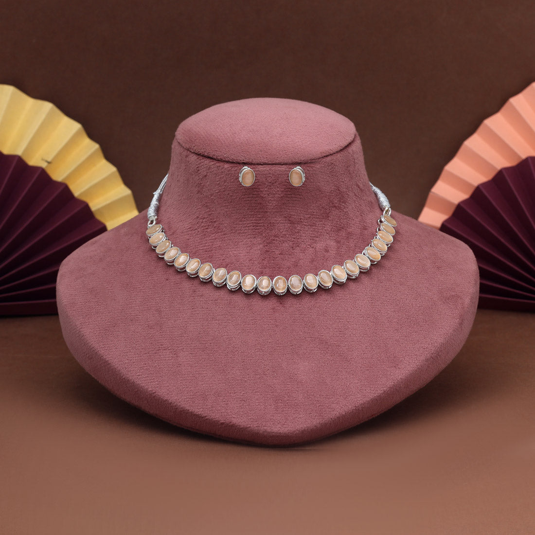 Peach Color Stone Necklace Set (STN226PCH) Jewellery GetGlit