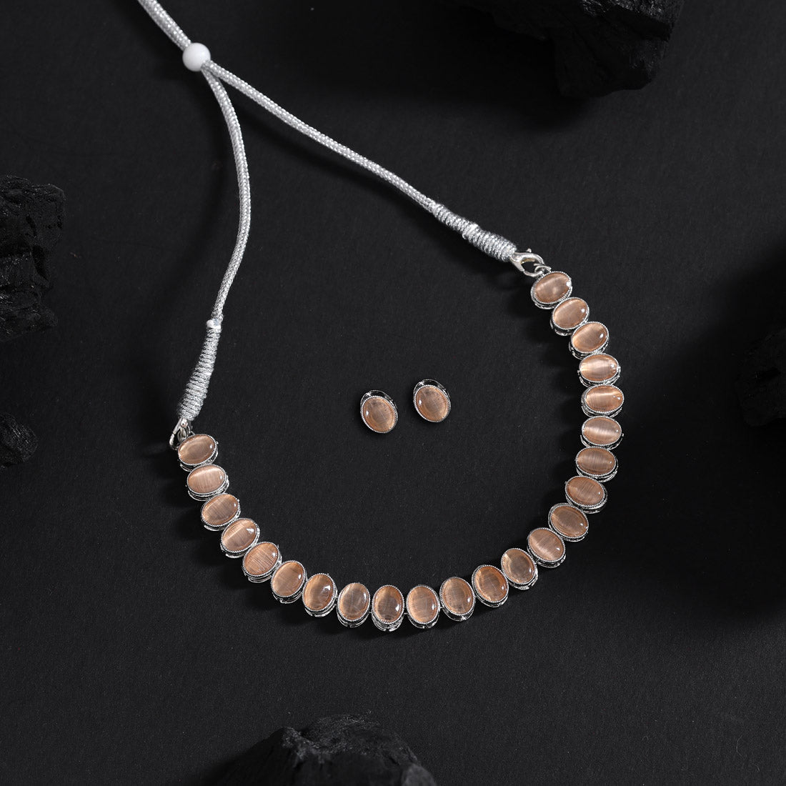 Peach Color Stone Necklace Set (STN226PCH) Jewellery GetGlit