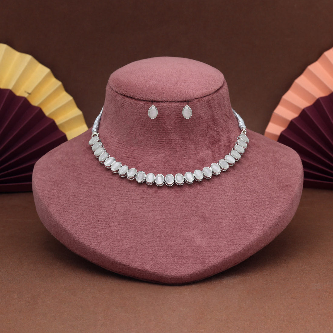 Silver Color Stone Necklace Set (STN226SLV) Jewellery GetGlit