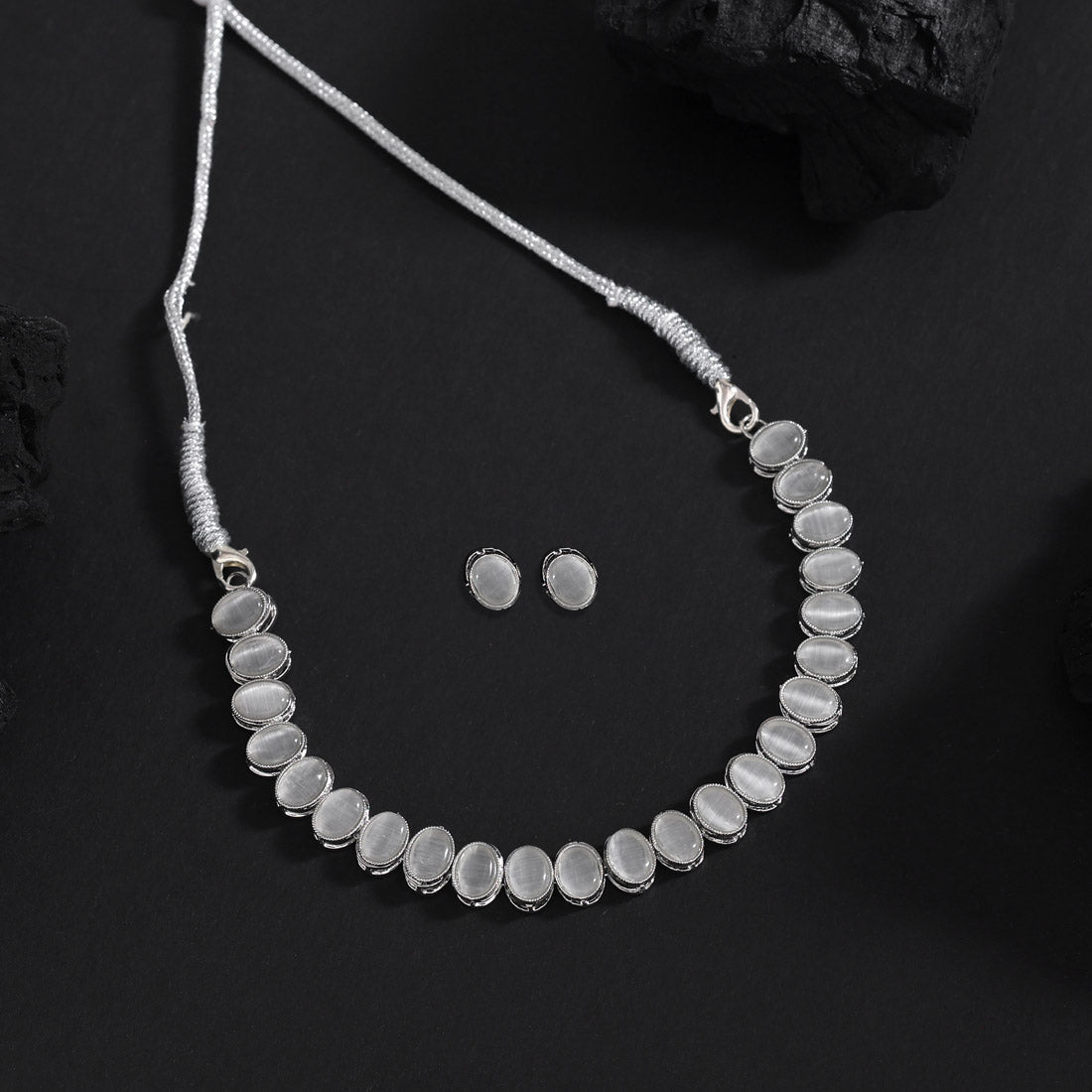 Silver Color Stone Necklace Set (STN226SLV) Jewellery GetGlit