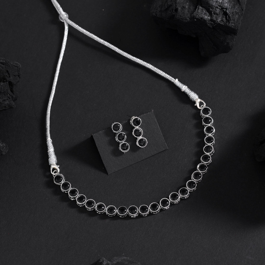 Black Color Stone Necklace Set (STN227BLK) Jewellery GetGlit