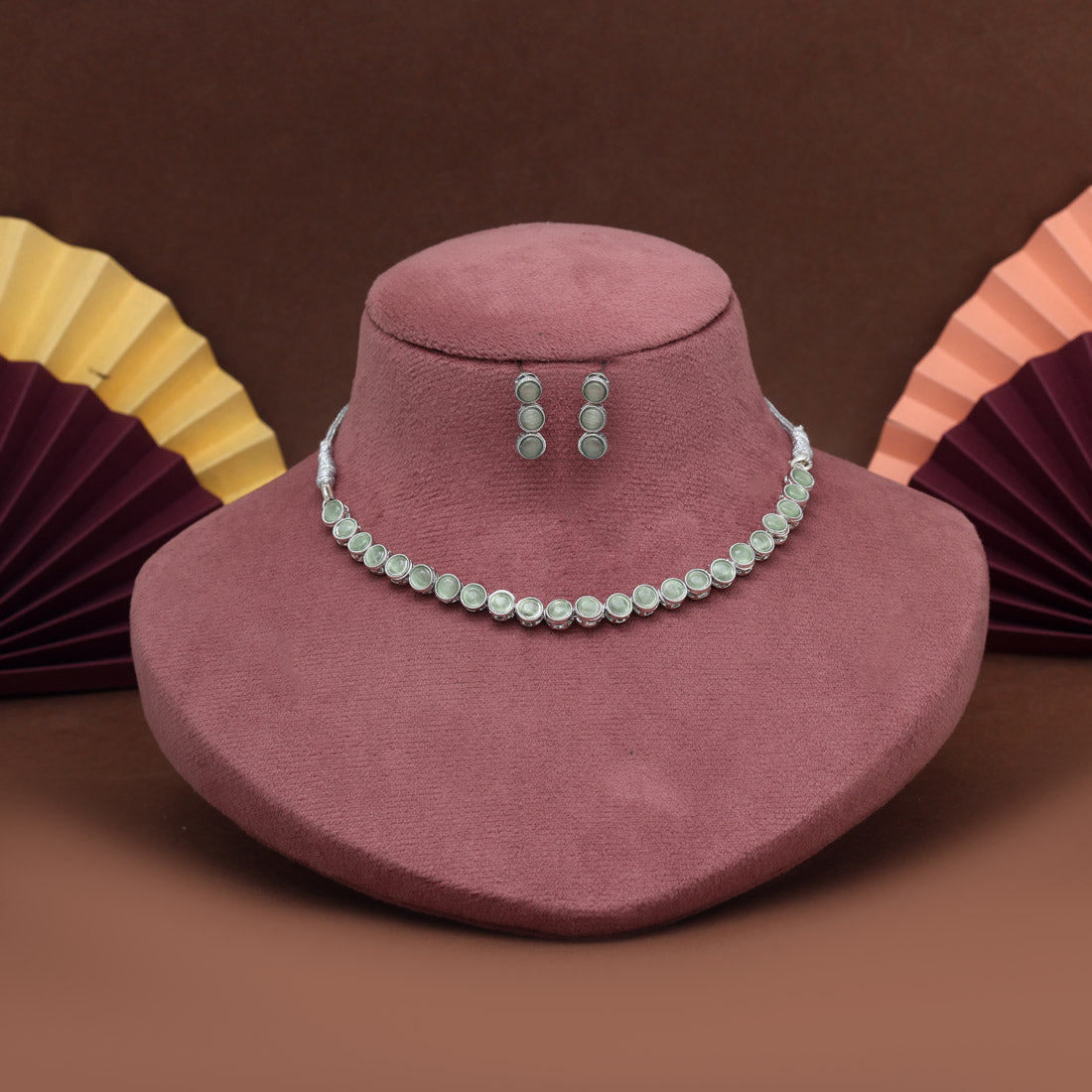 Light Green Color Stone Necklace Set (STN227LGRN) Jewellery GetGlit