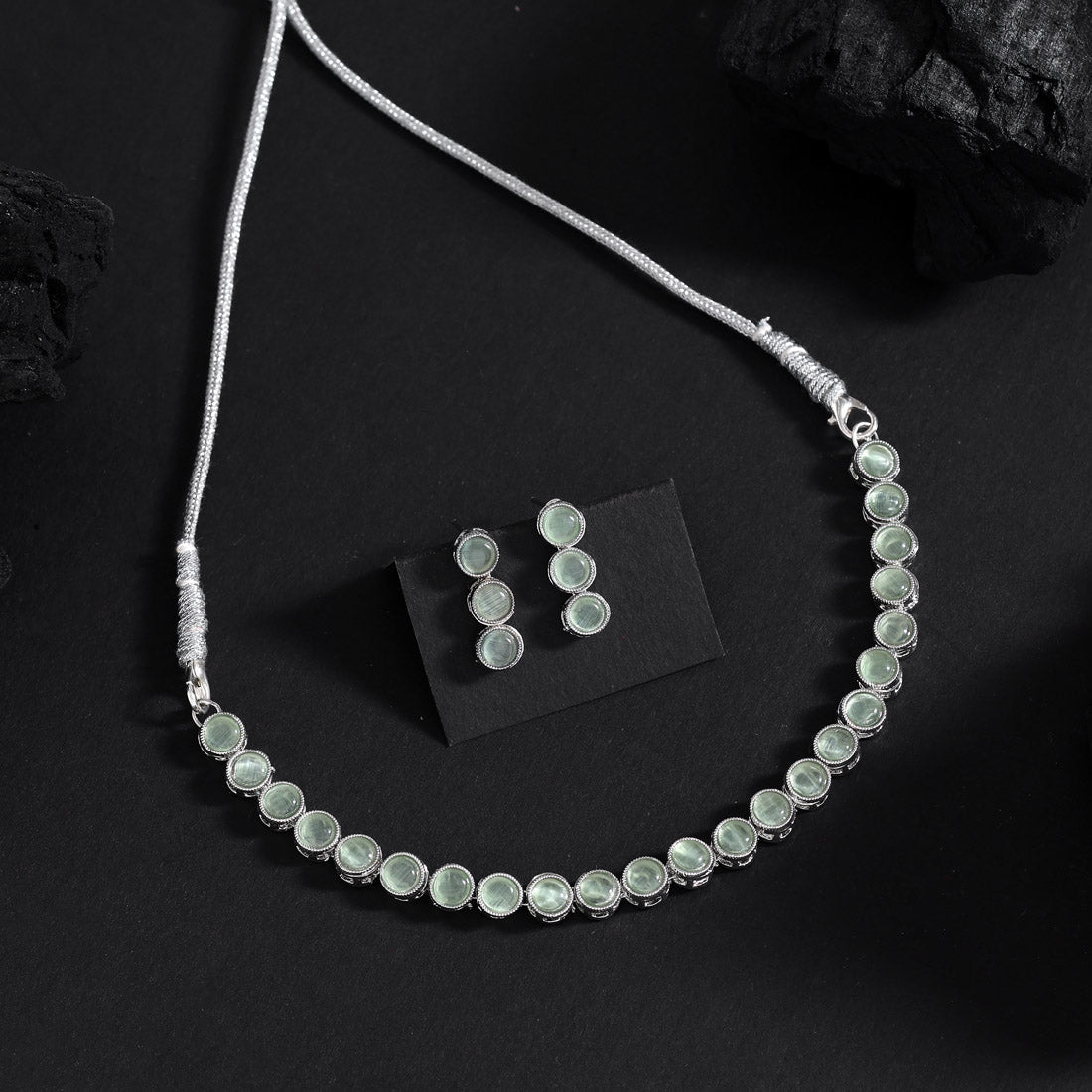 Light Green Color Stone Necklace Set (STN227LGRN) Jewellery GetGlit