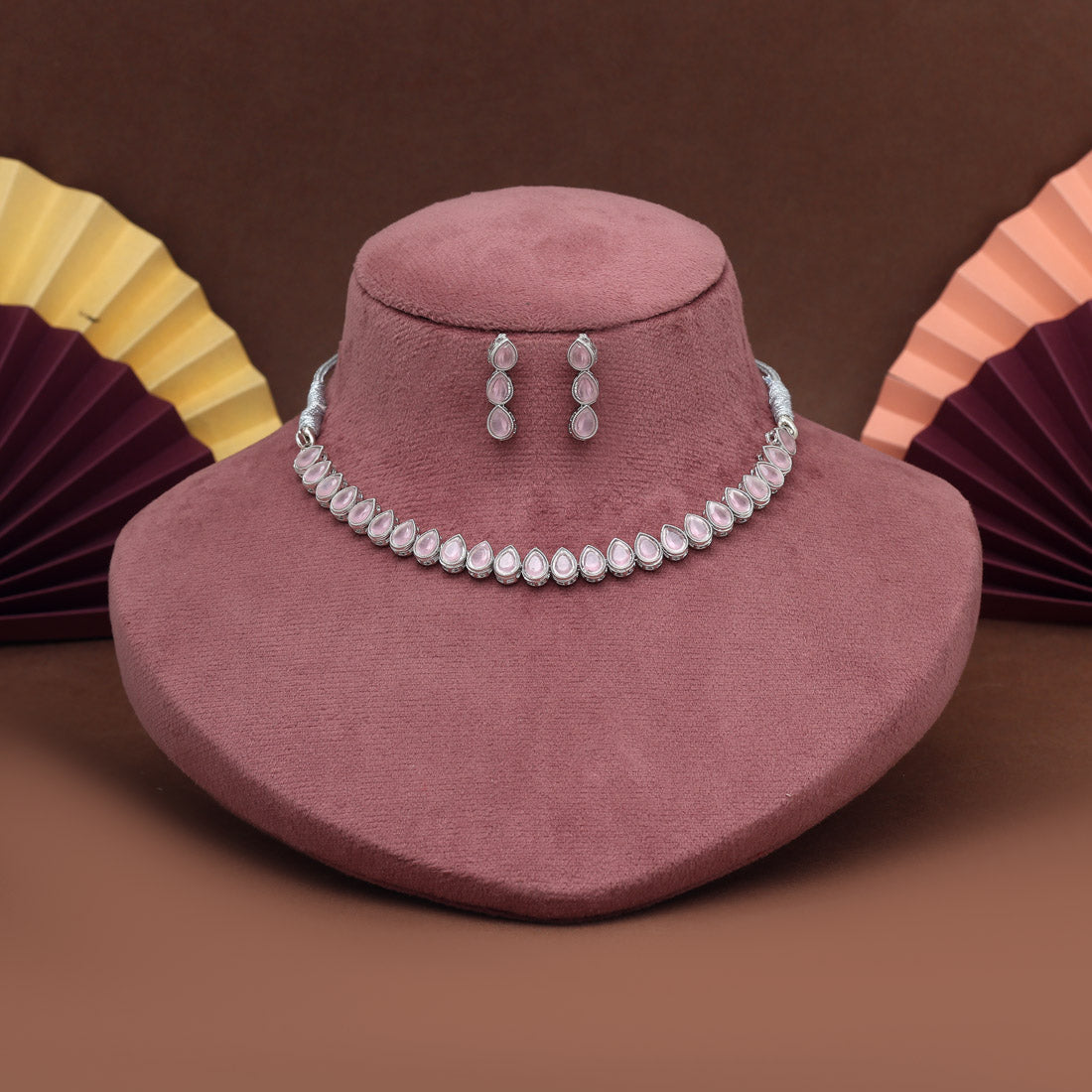 Light Green Color Stone Necklace Set (STN228LPNK) Jewellery GetGlit