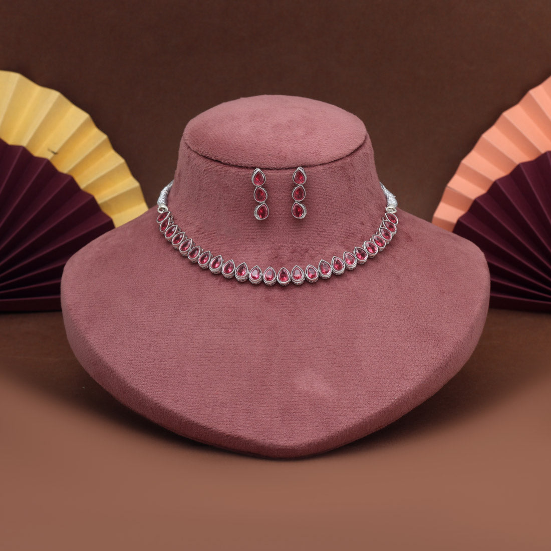 Rani Color Stone Necklace Set (STN228RNI) Jewellery GetGlit