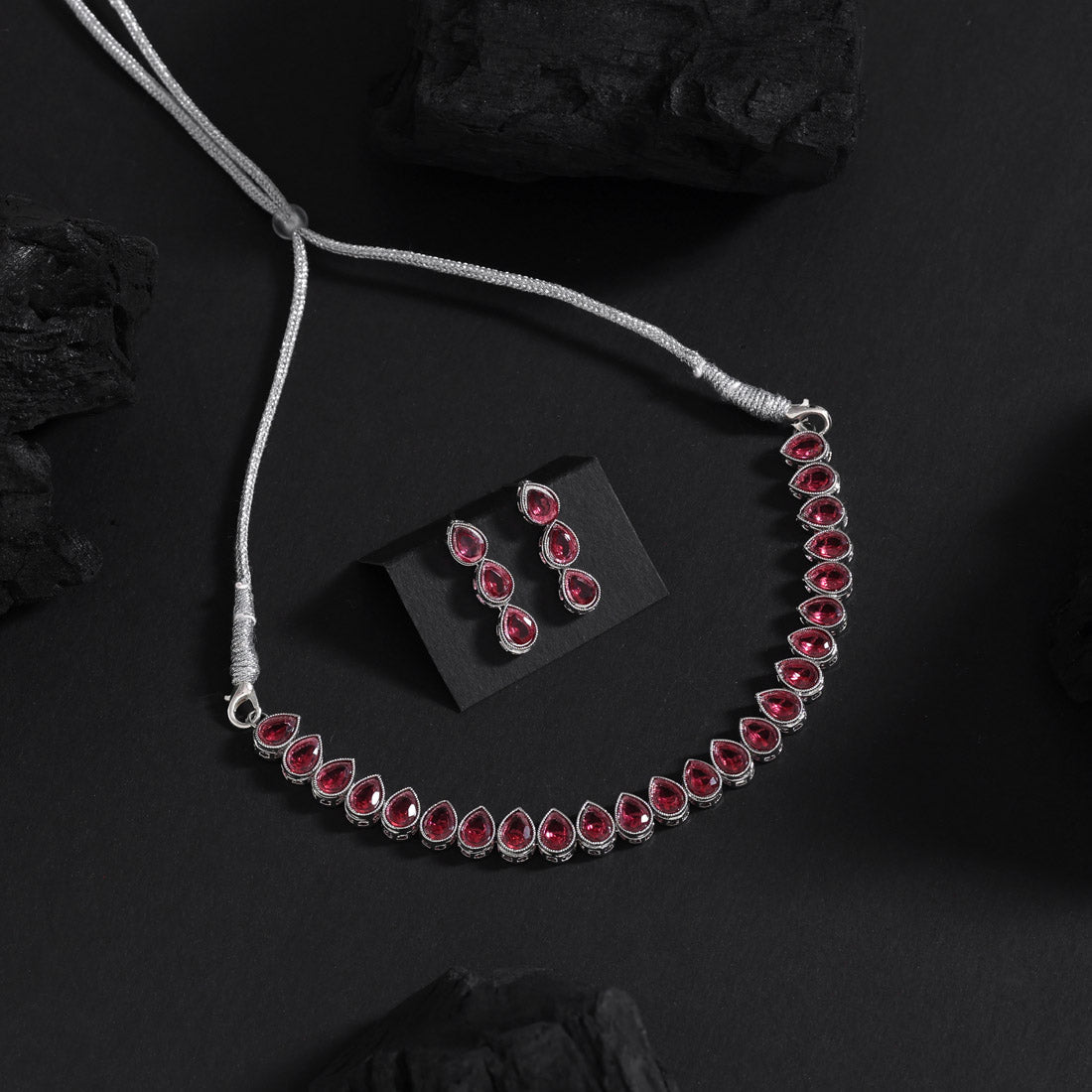 Rani Color Stone Necklace Set (STN228RNI) Jewellery GetGlit