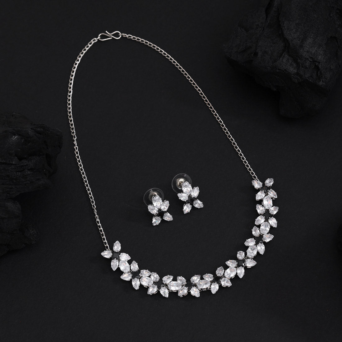 Black Color Stone Necklace Set (STN229BLK) Jewellery GetGlit