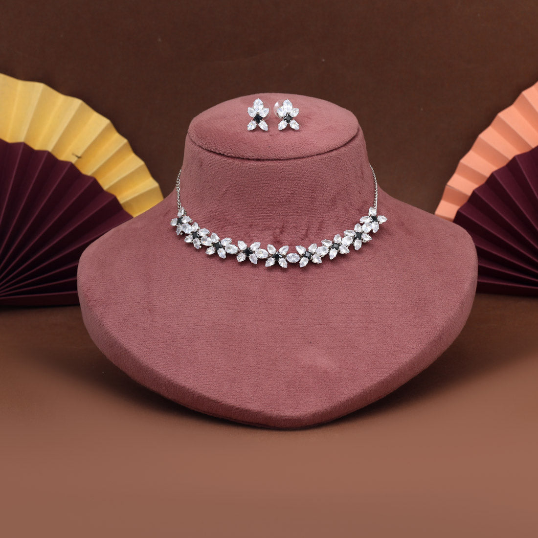 Black Color Stone Necklace Set (STN229BLK) Jewellery GetGlit