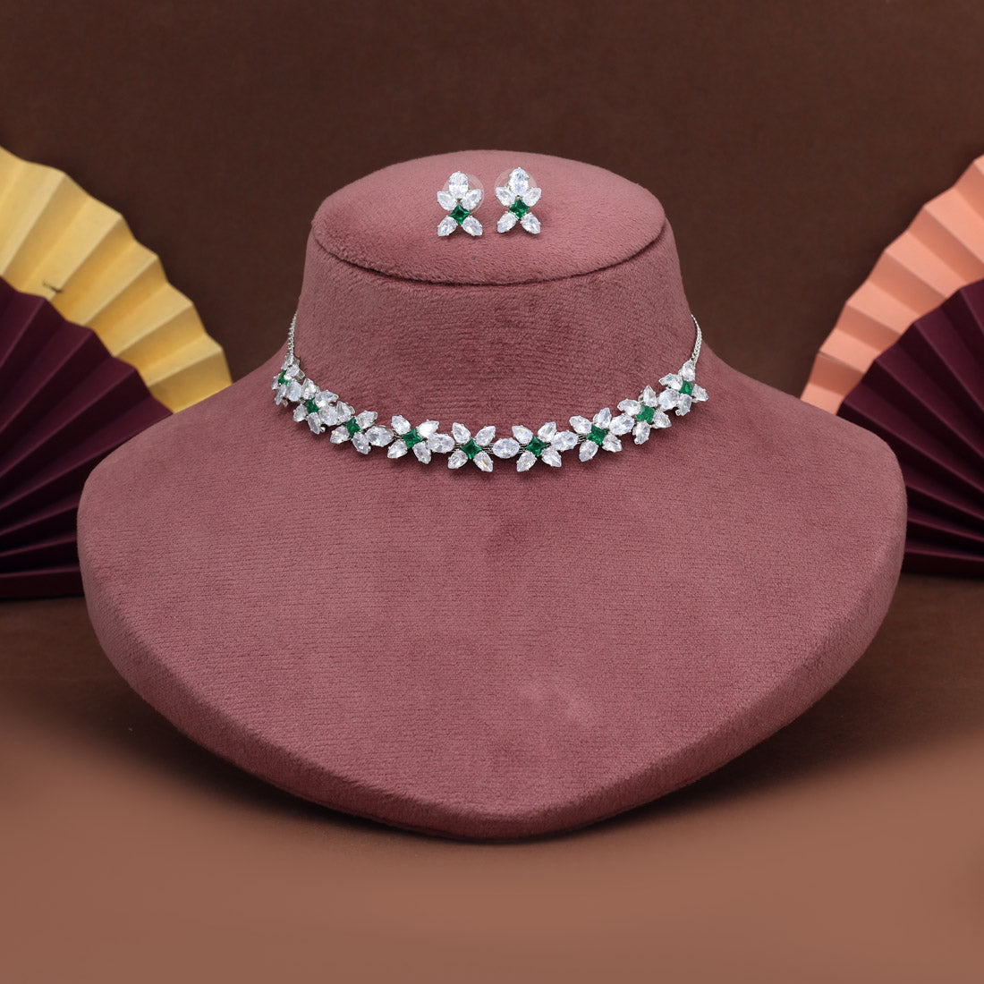 Green Color Stone Necklace Set (STN229GRN) Jewellery GetGlit