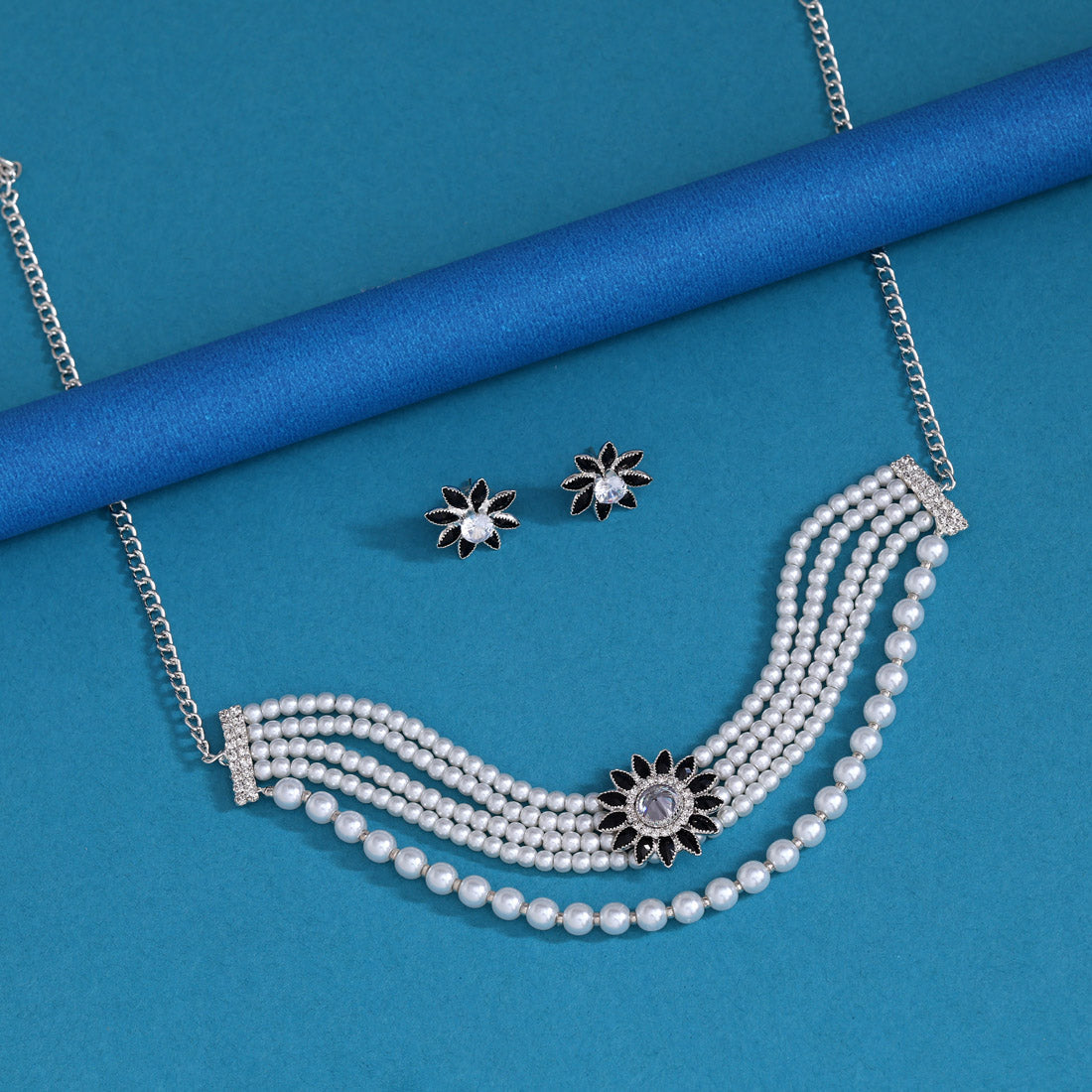 Black Color Choker Stone Necklace Set Jewellery GetGlit