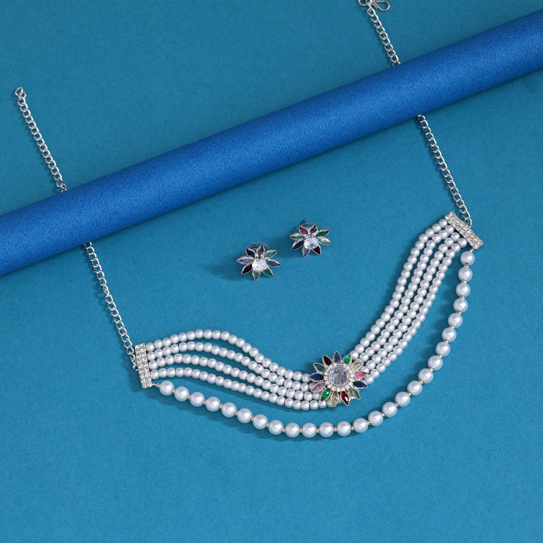 Multi Color Choker Stone Necklace Set Jewellery GetGlit