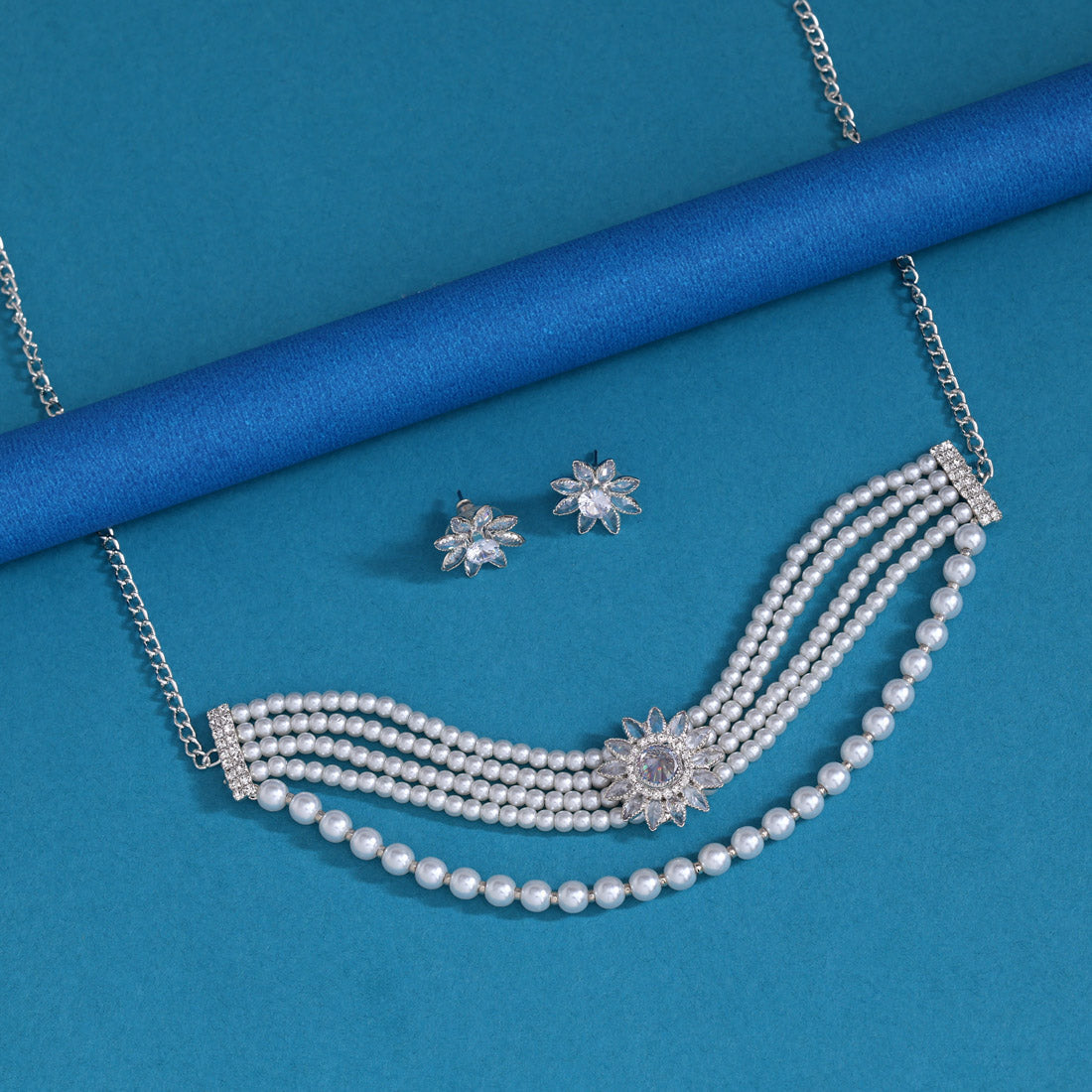 White Color Choker Stone Necklace Set Jewellery GetGlit