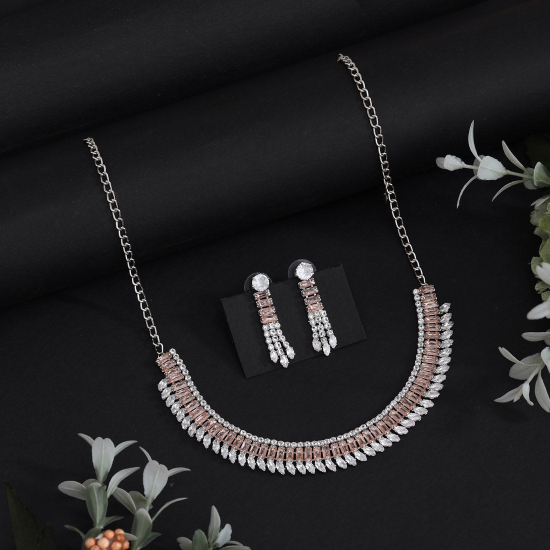 Peach Color Stone Necklace Set Jewellery GetGlit